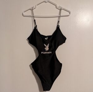 PLAYBOY Black Cutout One-Piece with Chain Straps